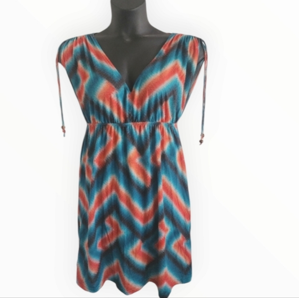 Faded Glory V-Neck Adjustable Sleeves Chevron Mini Dress Size XL